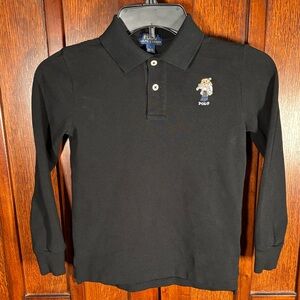 Polo by Ralph Lauren Boys Black Long Sleeve Polo w/ Ski Bear Logo Sz 7